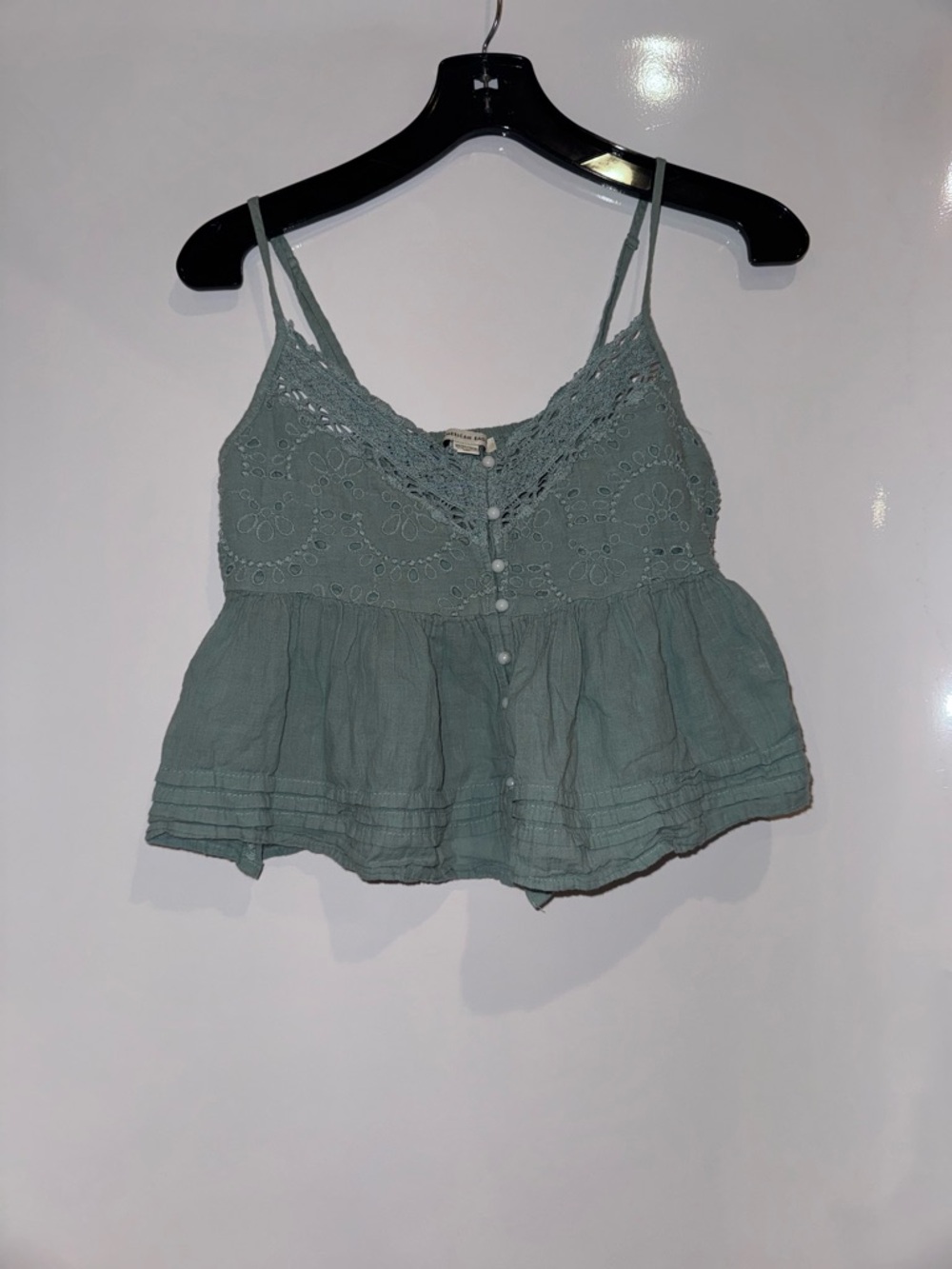 American Eagle Outfitters Sage Green Eyelet Lace Crop Cami